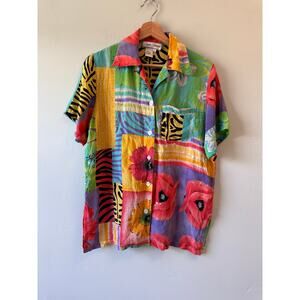 Vintage Diane Gilman 100% Silk Tropical Button-Up Blouse